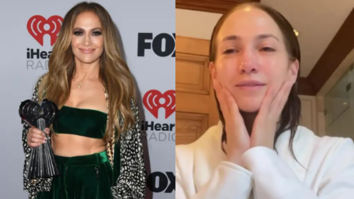 Jennifer Lopez Shows Off Flawless Complexion With No "Special Filter" During Skincare Routine